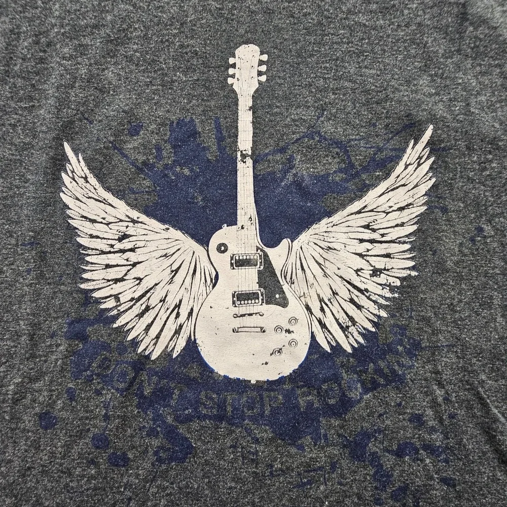 Don't Stop Rockin' Guitar Wings Blue Short Sleeve T-Shirt Youth M